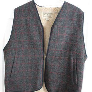 L.L. Bean Wool Vest Sherpa Lined Large Zip Up Front